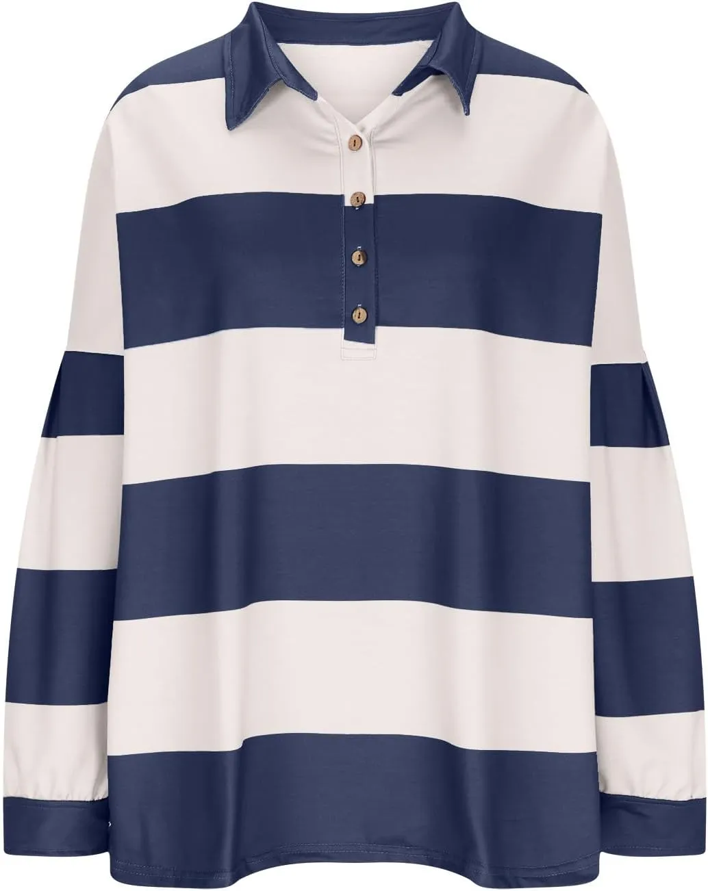 Womens Tops Dressy Casual Long Sleeve Quarter Buttons Striped Shirts Plus Size V Neck Oversized Blouse Fall Clothes
