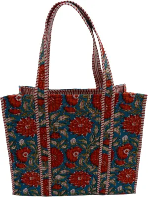 Women's Unique Quilted Large Cotton Fabric Tote Bag Travel Grocery Shopping Weekend Trips with Inside Pocket