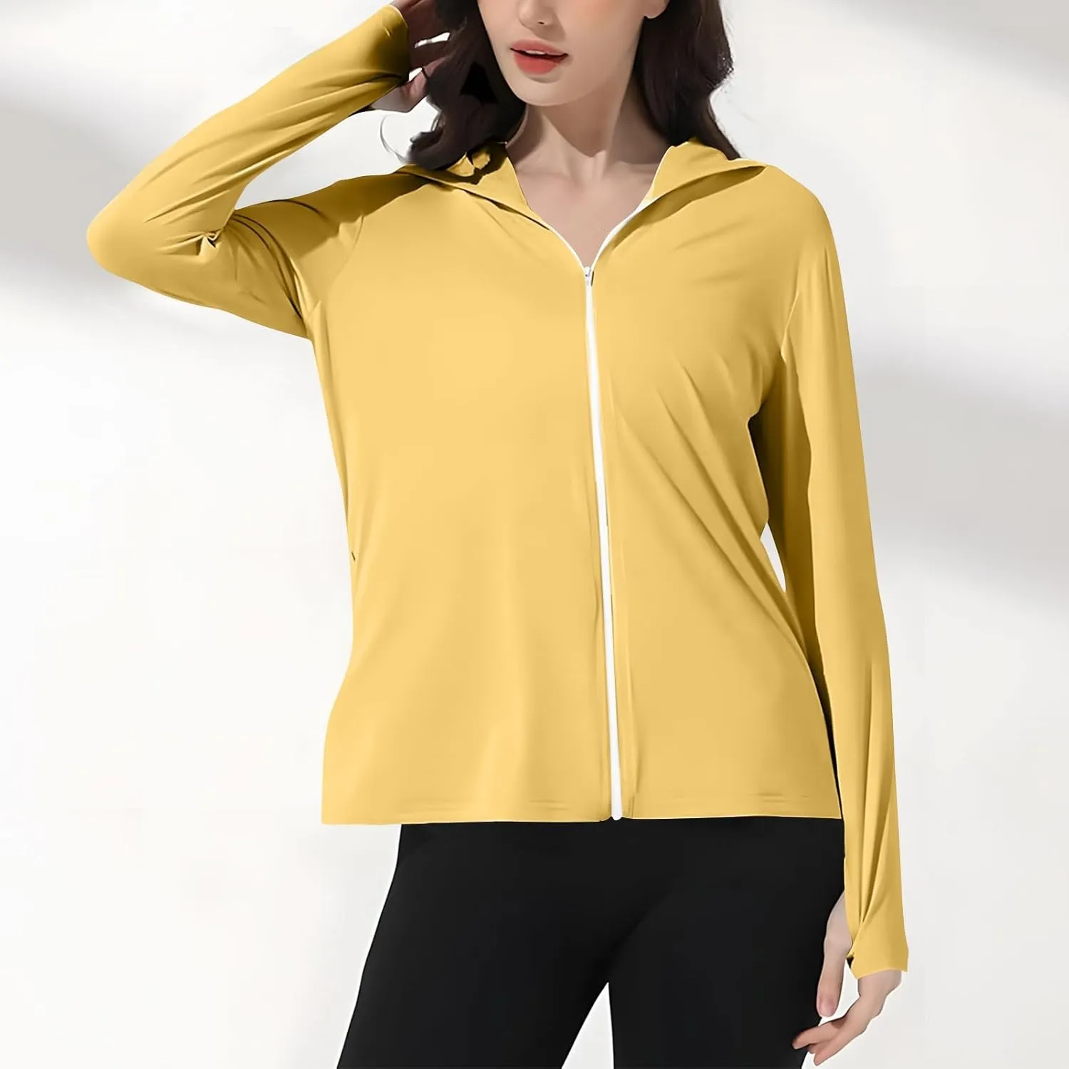 Womens UV Protrction Shirts UPF 50  with Mask Long Sleeve Rash Guard Outfit Running Outdoor Swimming Quick Dry Hoodie
