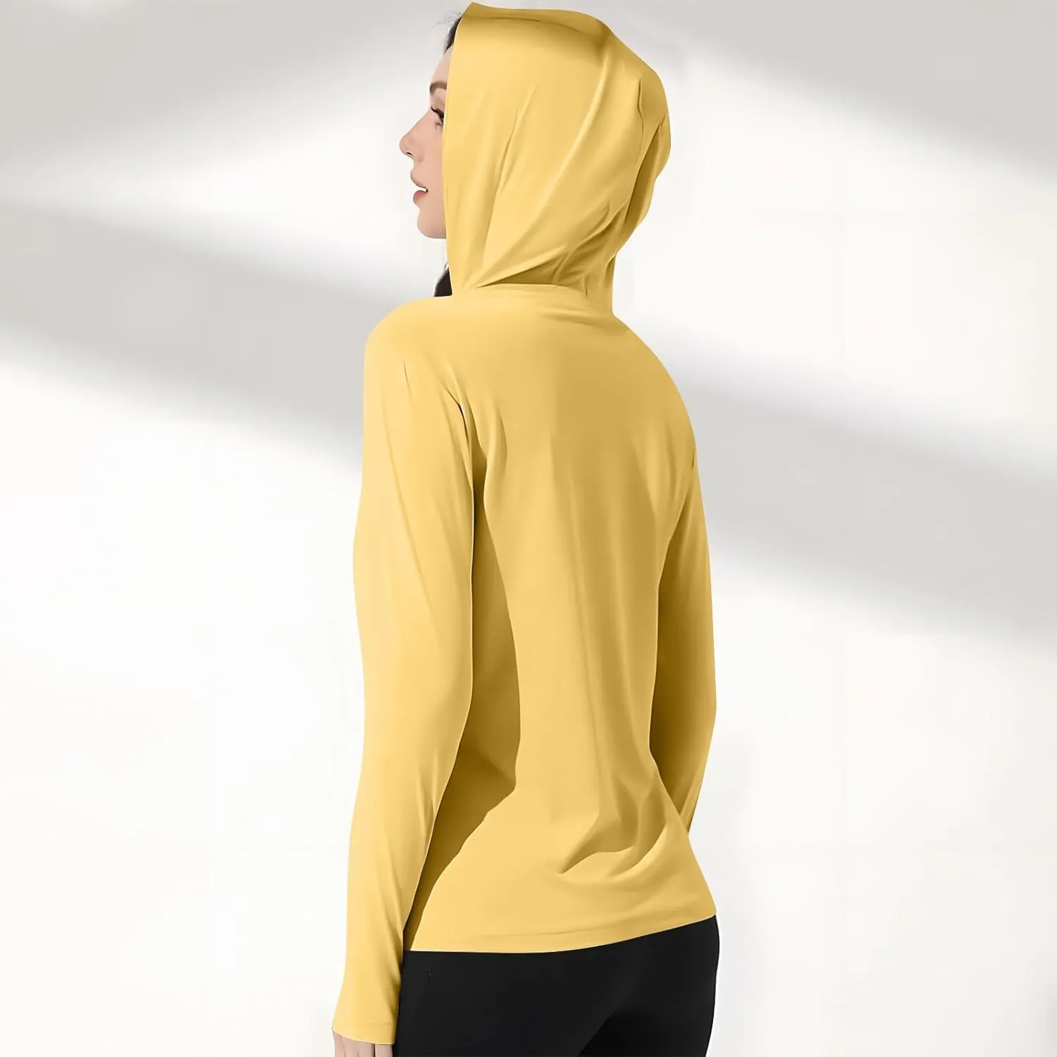 Womens UV Protrction Shirts UPF 50  with Mask Long Sleeve Rash Guard Outfit Running Outdoor Swimming Quick Dry Hoodie