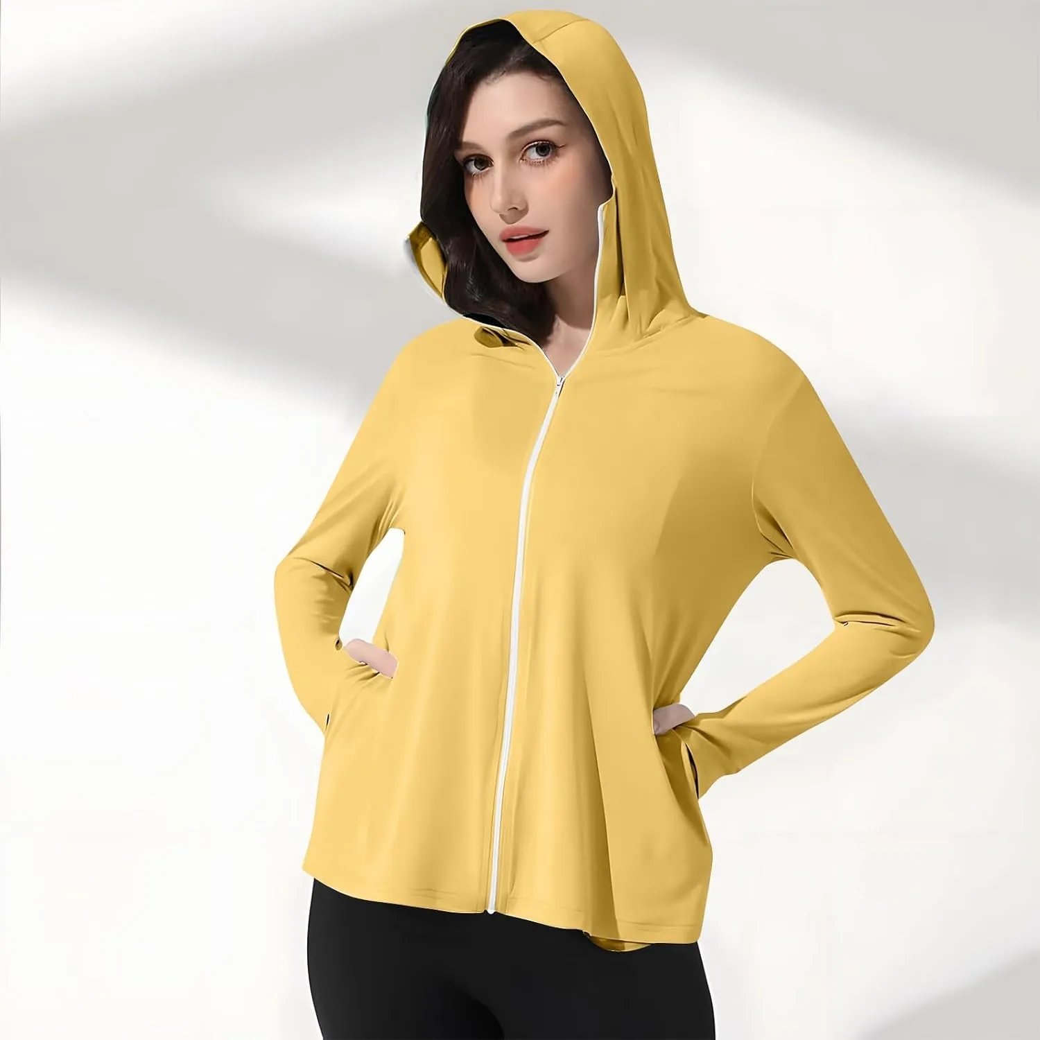Womens UV Protrction Shirts UPF 50  with Mask Long Sleeve Rash Guard Outfit Running Outdoor Swimming Quick Dry Hoodie