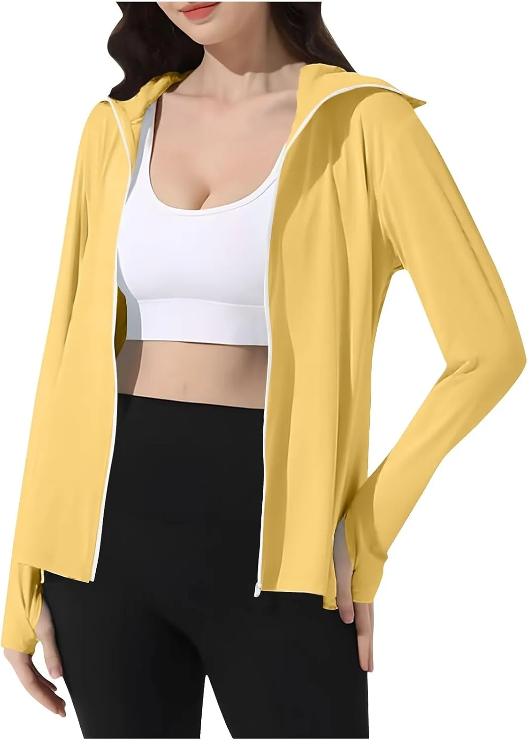 Womens UV Protrction Shirts UPF 50  with Mask Long Sleeve Rash Guard Outfit Running Outdoor Swimming Quick Dry Hoodie