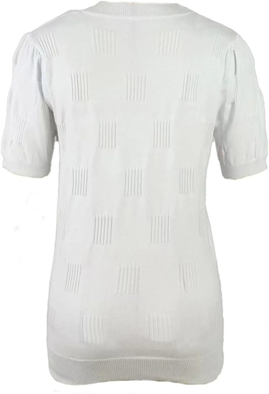 Womens V Neck Knit Tops Short Sleeve Casual Loose Fit Blouses Soft Lightweight Pullover Summer Tunic Shirts