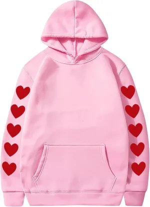 Womens Valentines Day Sweatshirt Long Sleeve Fleece Plush Casual Pullover Hoodies Love Heart Graphic Tees Cute Blouses Tops