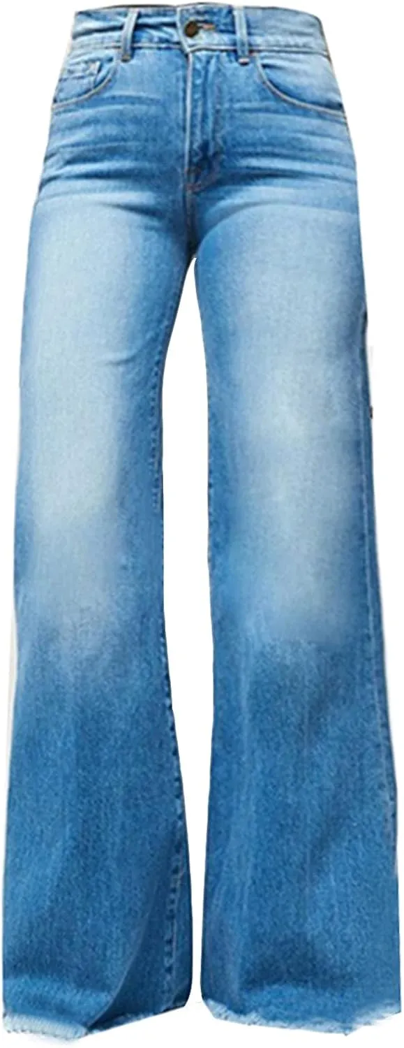 Womens Wide Leg Flared Denim Pants Stylish 2024 Button Down High Waisted Jeans Fall Casual Chic Skinny Straight Jeans