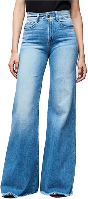 Womens Wide Leg Flared Denim Pants Stylish 2024 Button Down High Waisted Jeans Fall Casual Chic Skinny Straight Jeans
