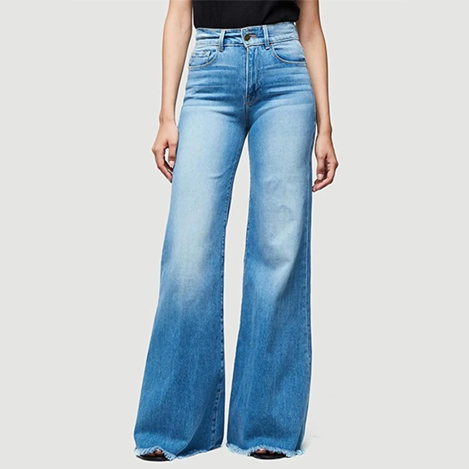 Womens Wide Leg Flared Denim Pants Stylish 2024 Button Down High Waisted Jeans Fall Casual Chic Skinny Straight Jeans