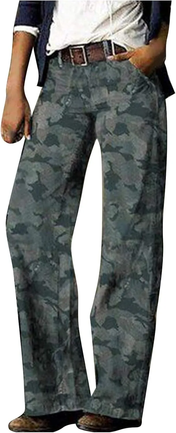 Women's Wide Leg Jeans Fashion Retro Style Comfortable Printed Casual Trousers Pants with Pocket Fall Jeans 2024