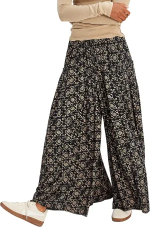 Womens Wide Leg Pants Flowy High Elastic Waist Loose Printed Beach Boho Yoga Casual Long Trousers
