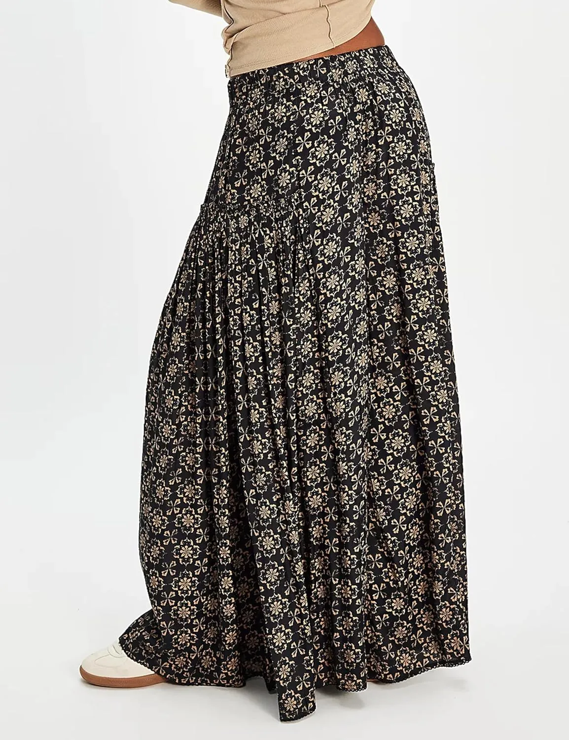 Womens Wide Leg Pants Flowy High Elastic Waist Loose Printed Beach Boho Yoga Casual Long Trousers