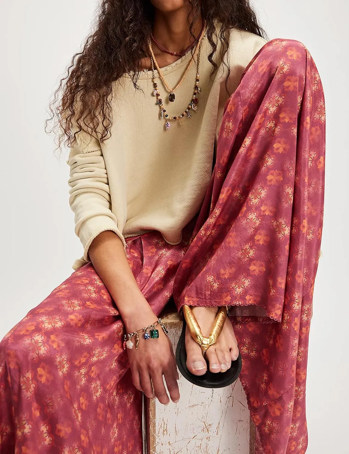 Womens Wide Leg Pants Flowy High Elastic Waist Loose Printed Beach Boho Yoga Casual Long Trousers