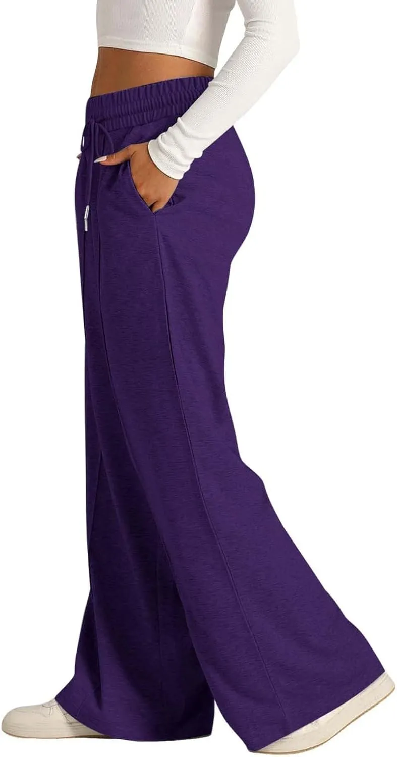 Womens Wide Leg Sweatpant High Waist Cotton Baggy Casual Drawstring Yoga Lounge Pants with Pockets