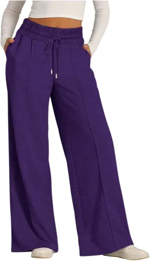 Womens Wide Leg Sweatpant High Waist Cotton Baggy Casual Drawstring Yoga Lounge Pants with Pockets