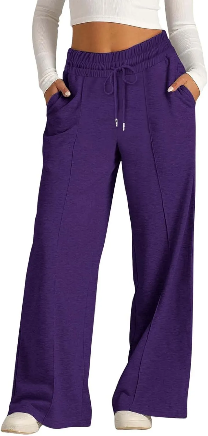 Womens Wide Leg Sweatpants High Waist Baggy Straight Leg Casual Drawstring Running Joggers Pants with Pockets