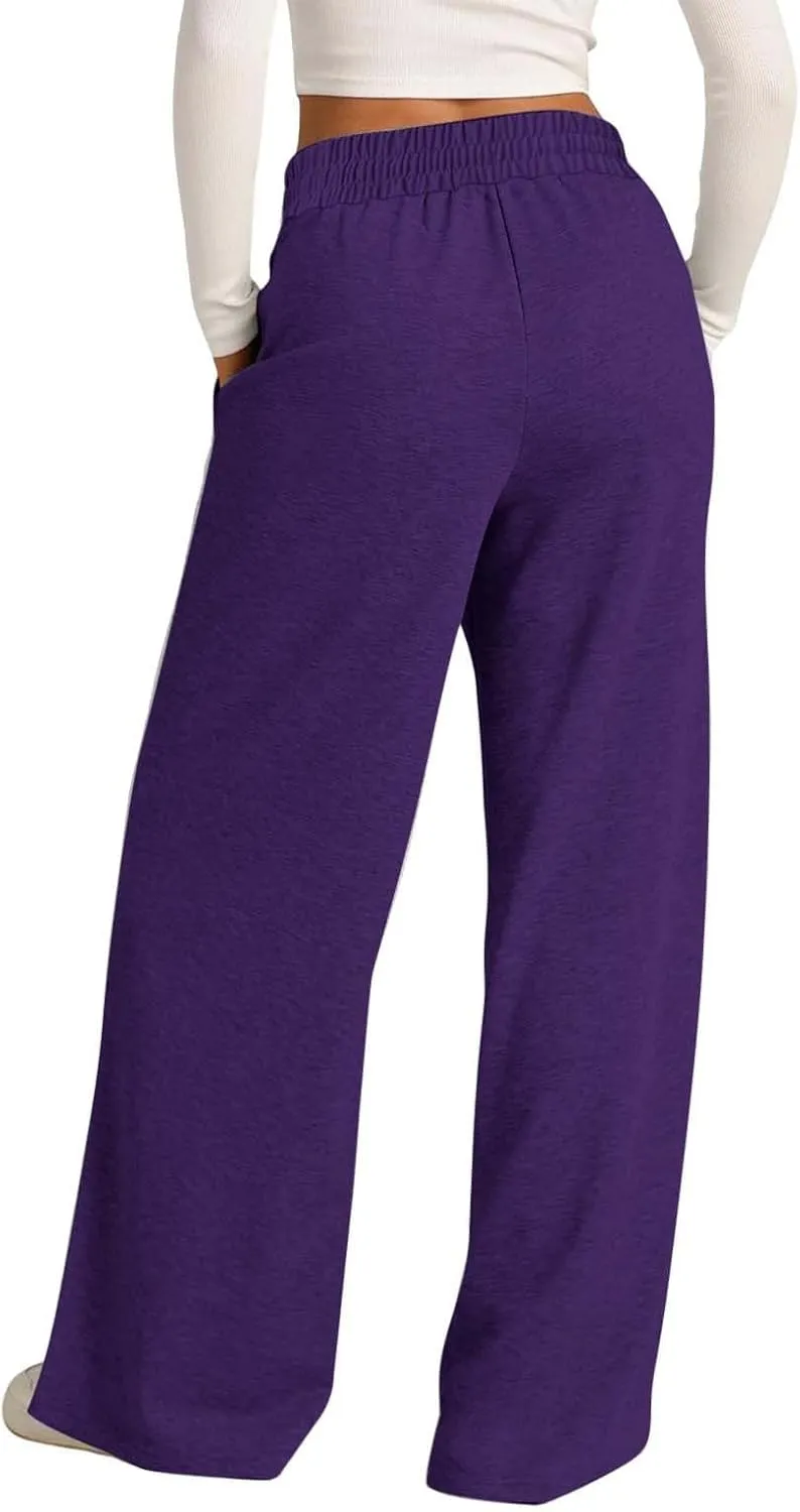 Womens Wide Leg Sweatpants High Waist Baggy Straight Leg Casual Drawstring Running Joggers Pants with Pockets