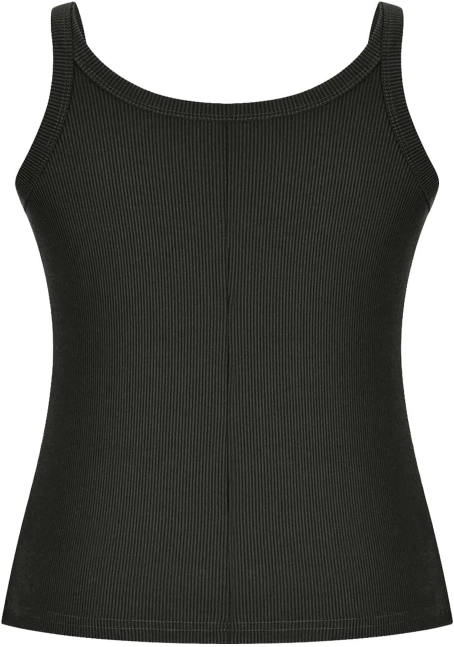 Women’s Workout Scoop Neck Tank Top Ribbed Sleeveless Cami Lightweight Solid Basic Spaghetti Strap Camisole Going Out Clothes