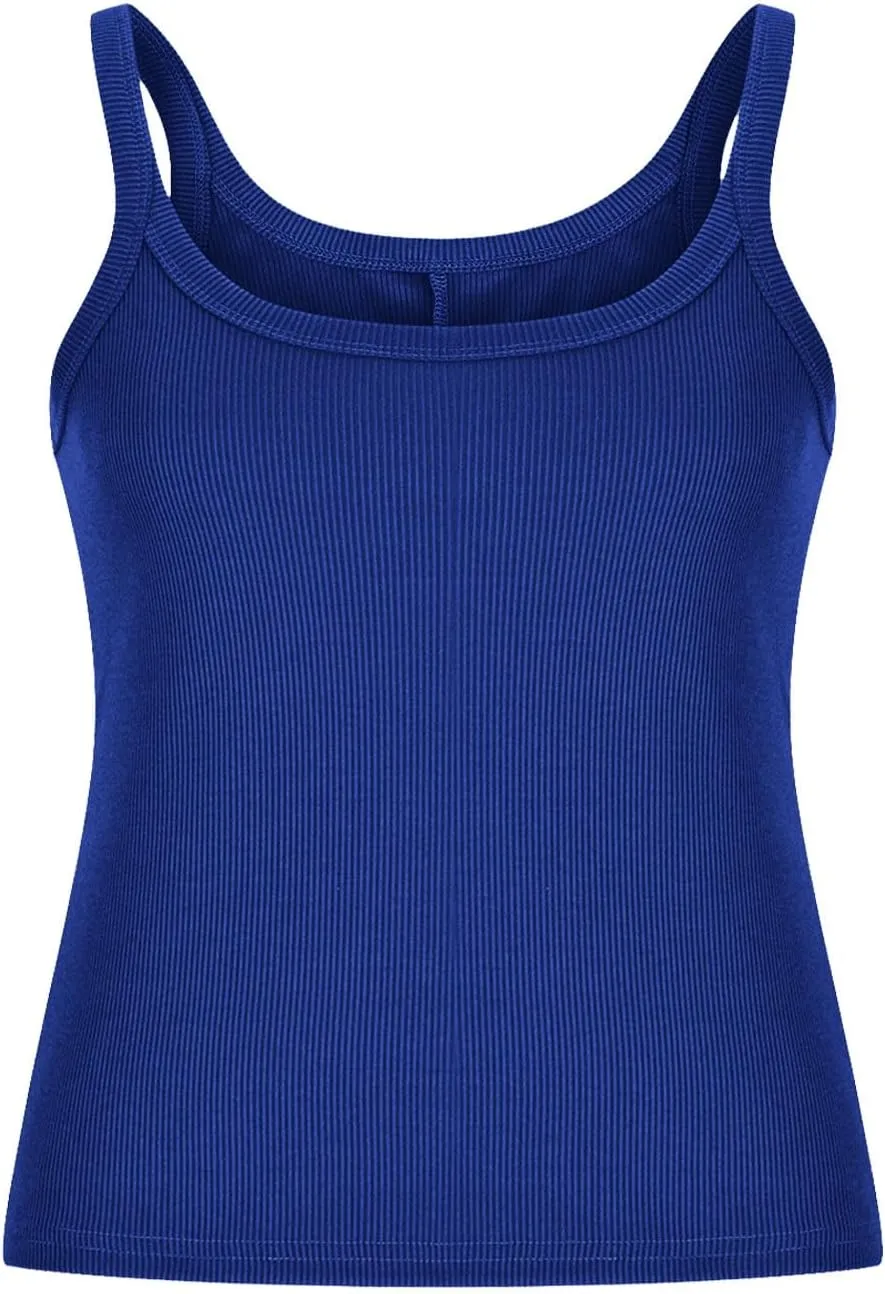 Women’s Workout Scoop Neck Tank Top Ribbed Sleeveless Cami Lightweight Solid Basic Spaghetti Strap Camisole Going Out Clothes