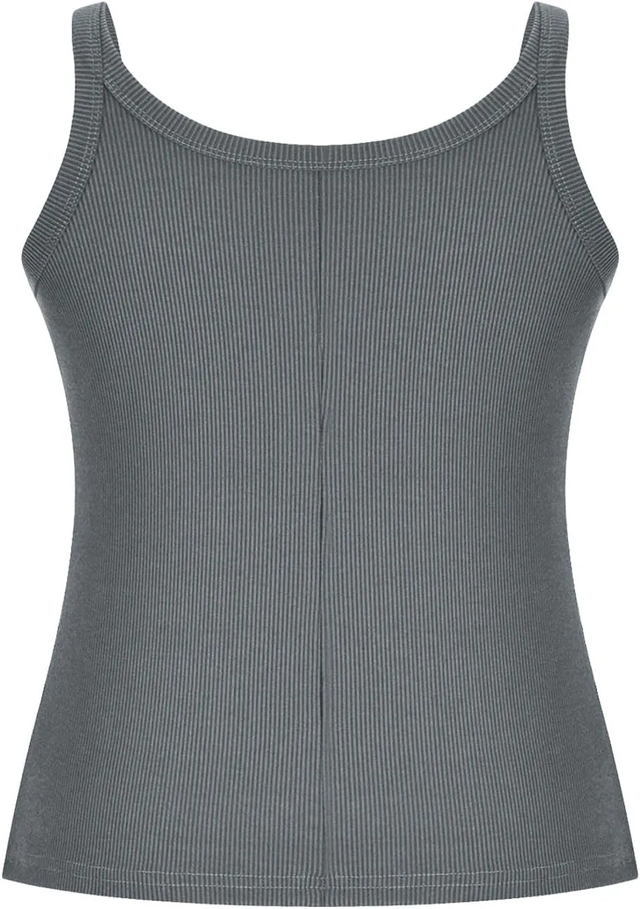 Women’s Workout Scoop Neck Tank Top Ribbed Sleeveless Cami Lightweight Solid Basic Spaghetti Strap Camisole Going Out Clothes