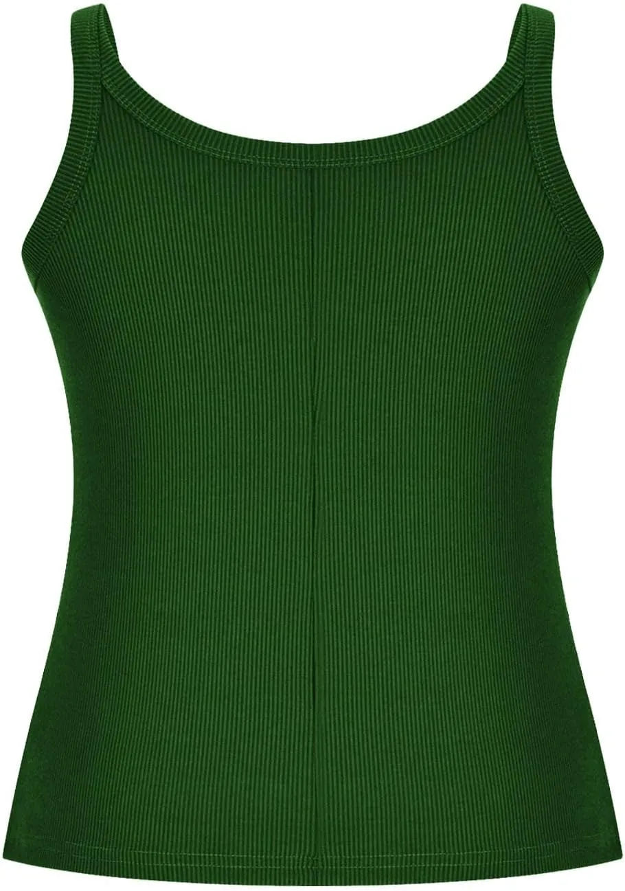 Women’s Workout Scoop Neck Tank Top Ribbed Sleeveless Cami Lightweight Solid Basic Spaghetti Strap Camisole Going Out Clothes