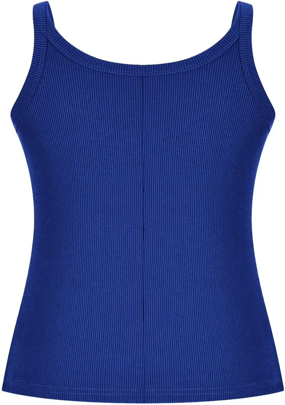 Women’s Workout Scoop Neck Tank Top Ribbed Sleeveless Cami Lightweight Solid Basic Spaghetti Strap Camisole Going Out Clothes