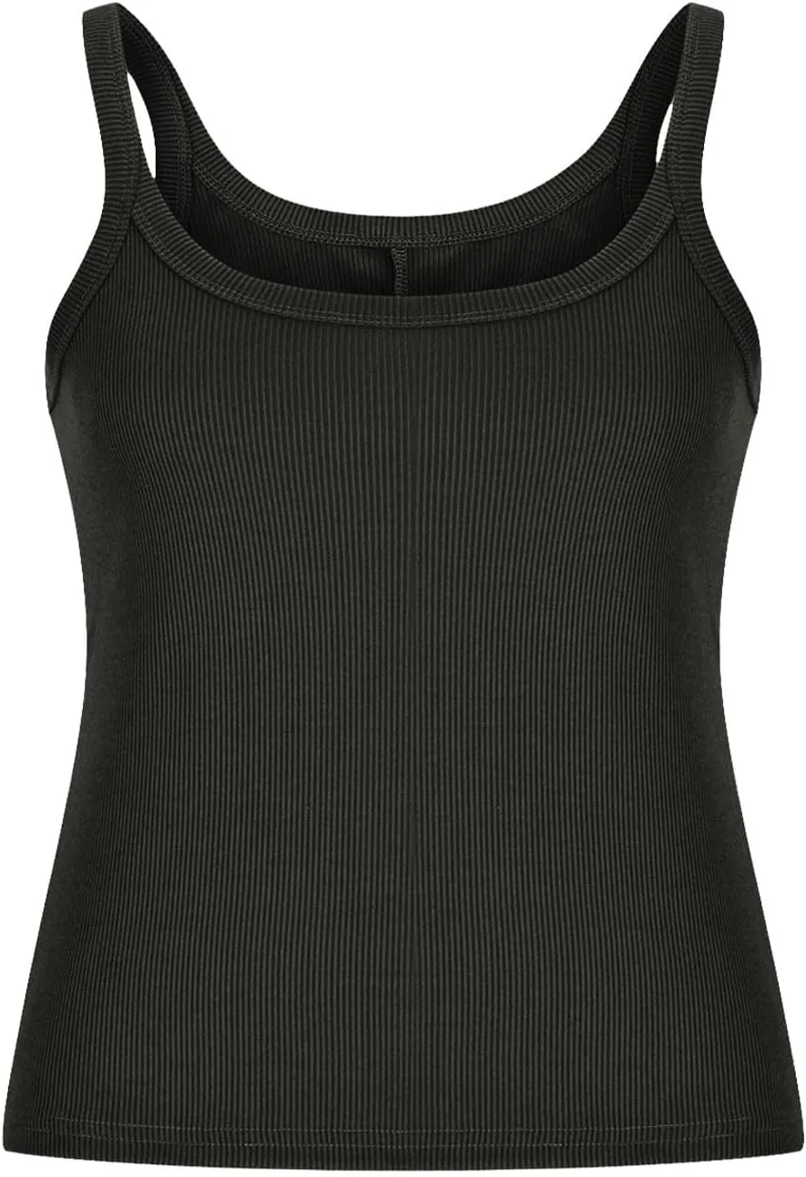 Women’s Workout Scoop Neck Tank Top Ribbed Sleeveless Cami Lightweight Solid Basic Spaghetti Strap Camisole Going Out Clothes