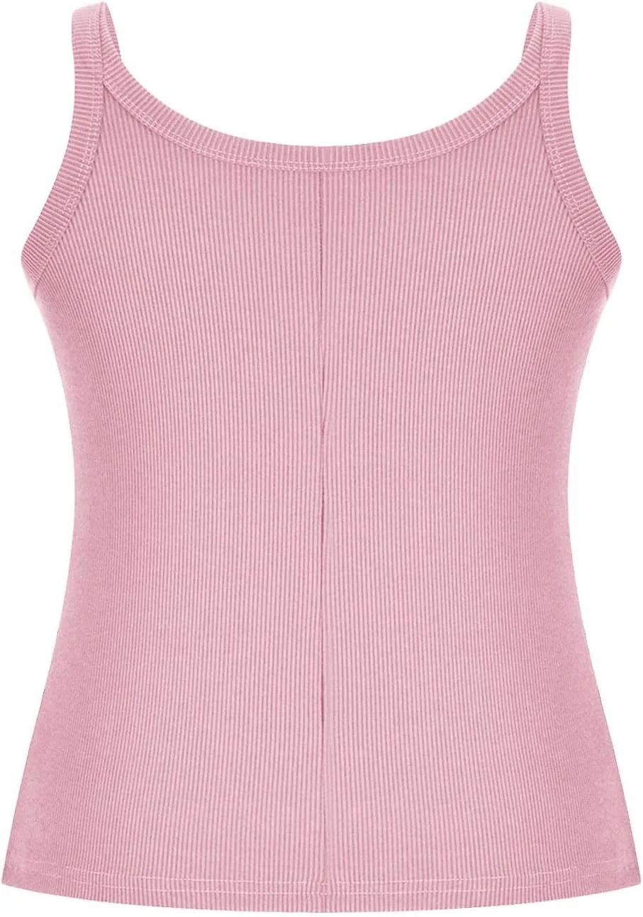 Women’s Workout Scoop Neck Tank Top Ribbed Sleeveless Cami Lightweight Solid Basic Spaghetti Strap Camisole Going Out Clothes