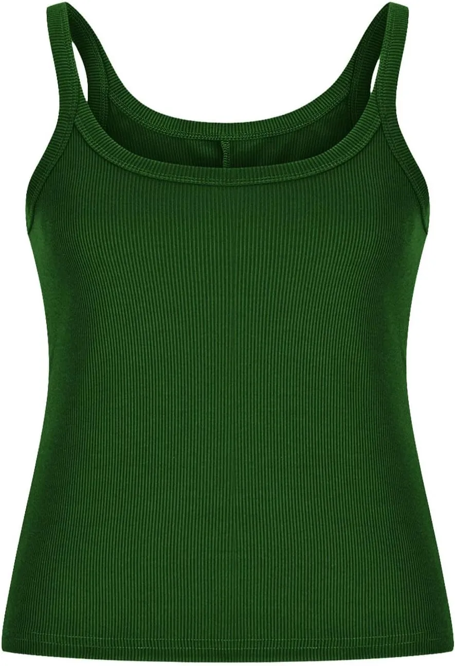 Women’s Workout Scoop Neck Tank Top Ribbed Sleeveless Cami Lightweight Solid Basic Spaghetti Strap Camisole Going Out Clothes