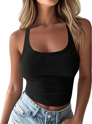 Women’s Workout Scoop Neck Tank Top Ribbed Sleeveless Cami Lightweight Solid Basic Spaghetti Strap Camisole Going Out Clothes
