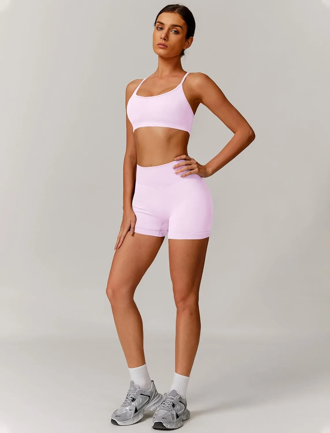 Womens Workout Sets 2 Piece Criss Cross Back Sports Bras Matching High Waist Scrunch Butt Lifting Shorts Yoga Outfits
