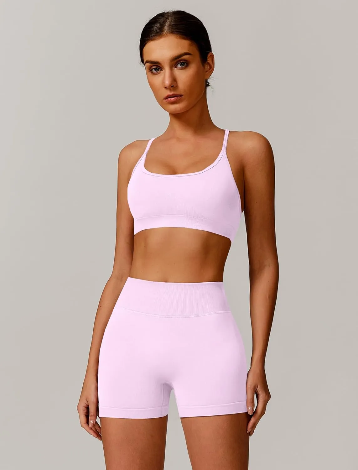 Womens Workout Sets 2 Piece Criss Cross Back Sports Bras Matching High Waist Scrunch Butt Lifting Shorts Yoga Outfits