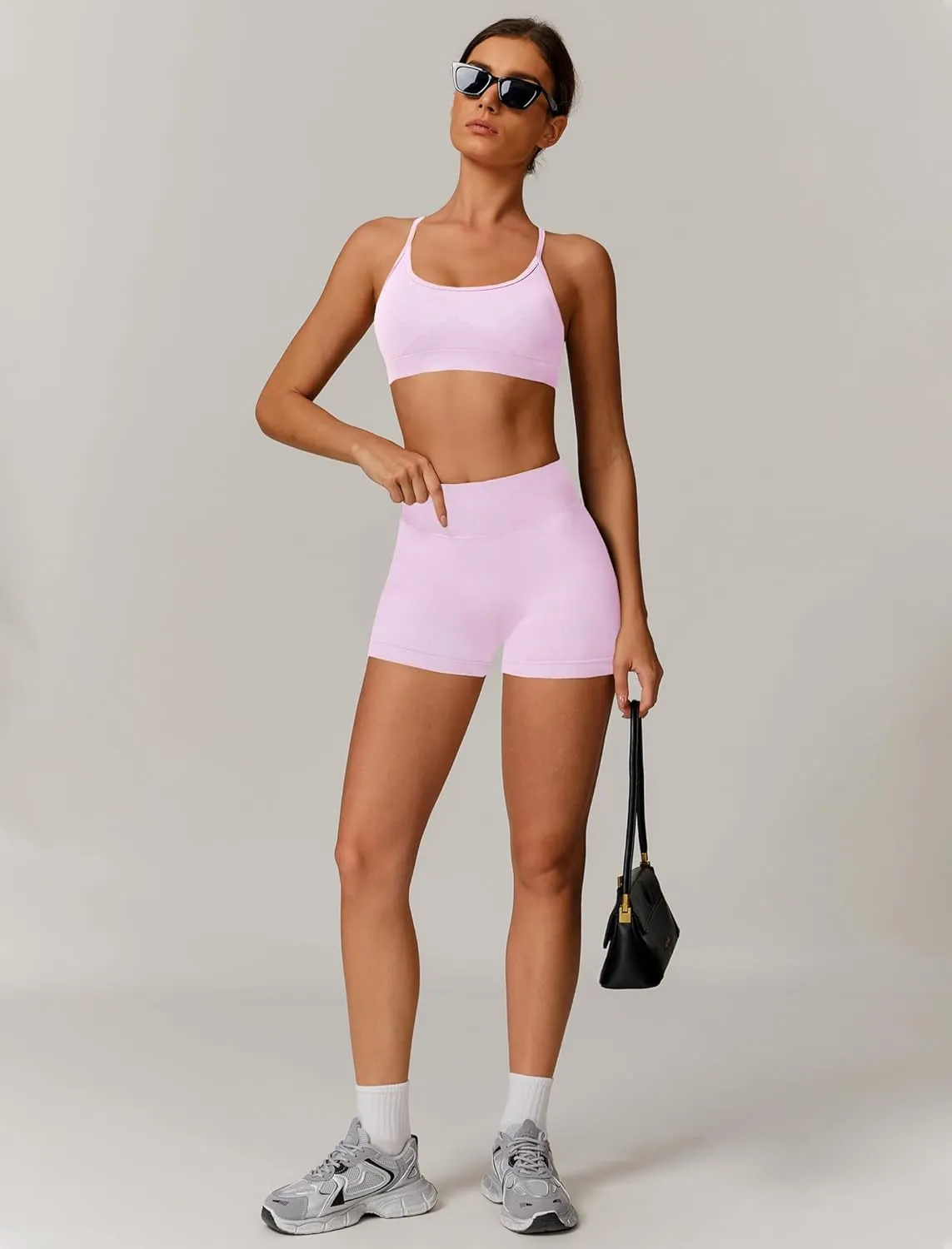 Womens Workout Sets 2 Piece Criss Cross Back Sports Bras Matching High Waist Scrunch Butt Lifting Shorts Yoga Outfits