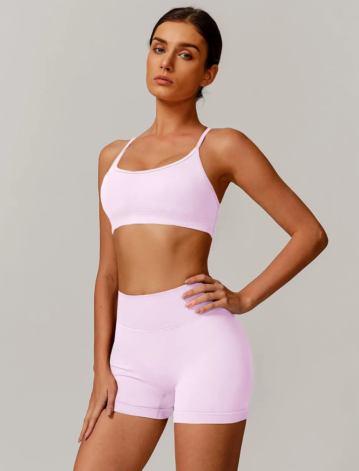 Womens Workout Sets 2 Piece Criss Cross Back Sports Bras Matching High Waist Scrunch Butt Lifting Shorts Yoga Outfits