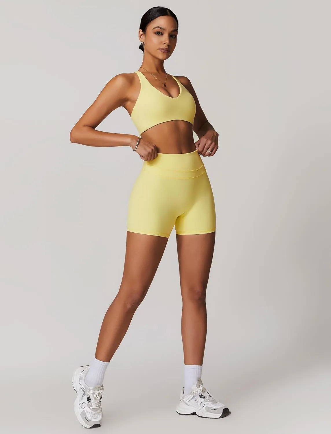 Womens Workout Sets Cross Back Sports Bras Matching High Waist Biker Shorts Yoga Jogger Outfits Work Out Clothes