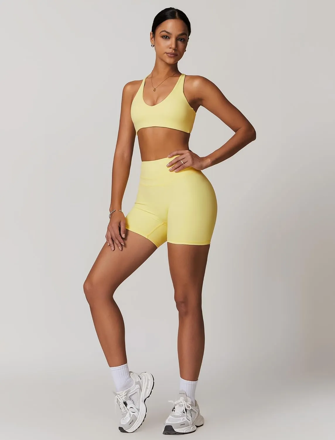 Womens Workout Sets Cross Back Sports Bras Matching High Waist Biker Shorts Yoga Jogger Outfits Work Out Clothes
