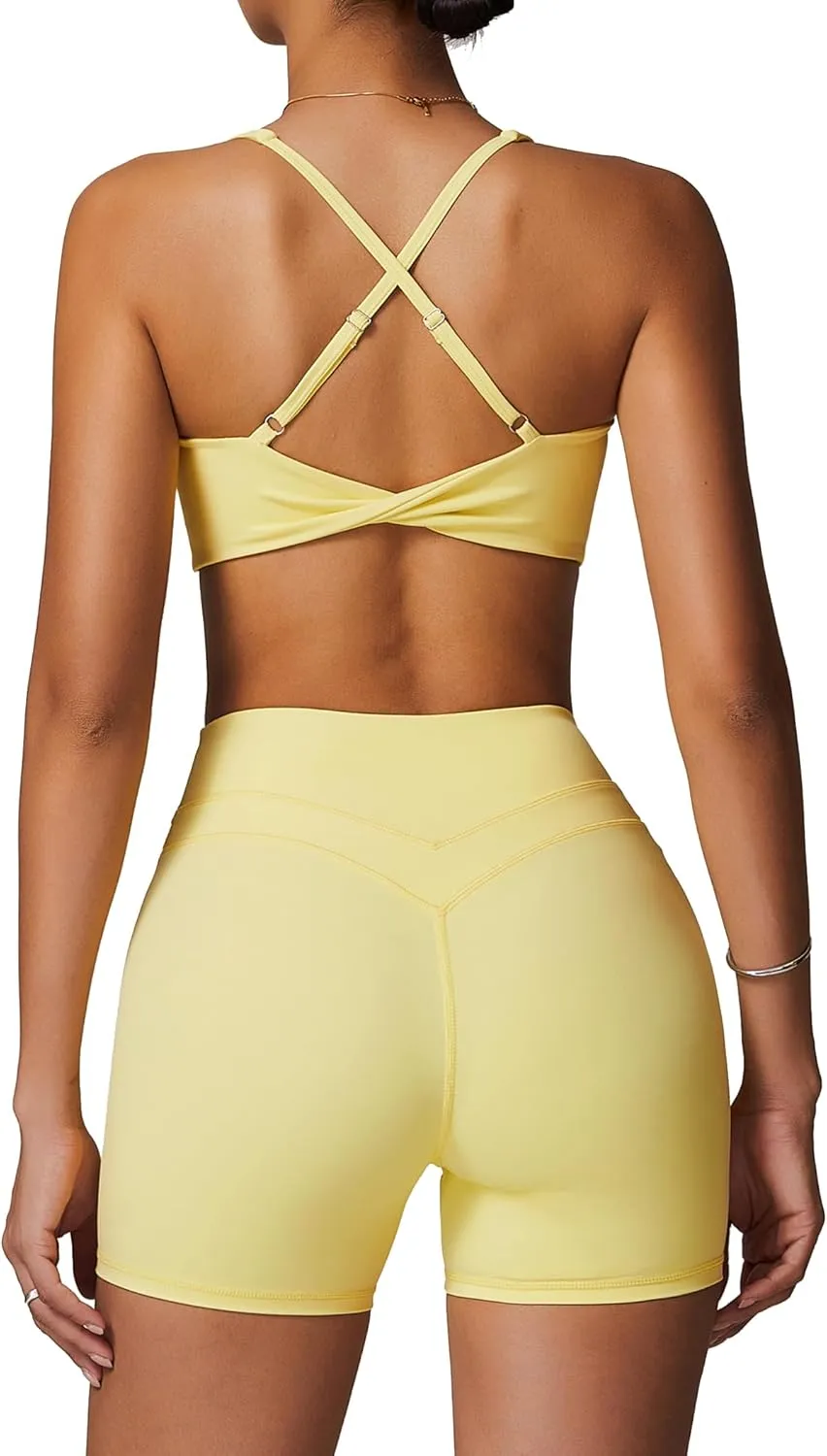 Womens Workout Sets Cross Back Sports Bras Matching High Waist Biker Shorts Yoga Jogger Outfits Work Out Clothes