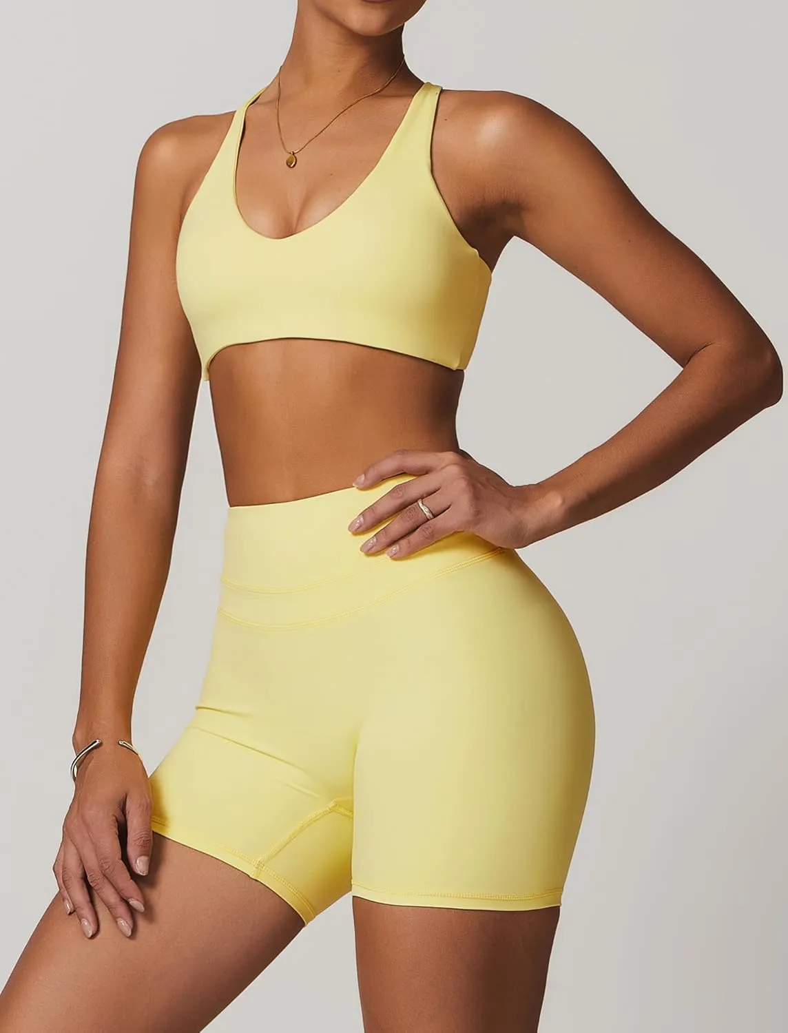 Womens Workout Sets Cross Back Sports Bras Matching High Waist Biker Shorts Yoga Jogger Outfits Work Out Clothes