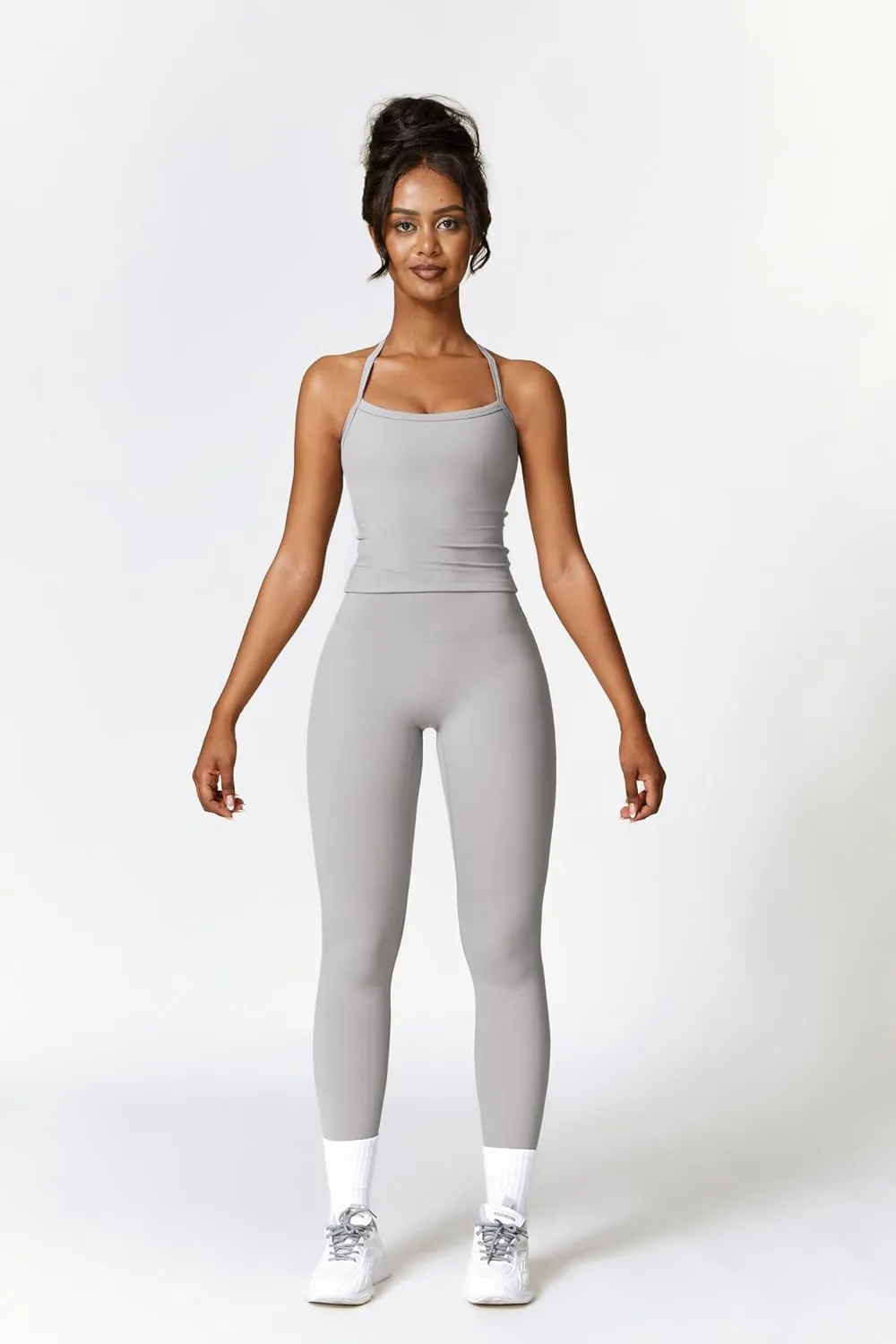 Womens Workout Sets Two Piece Cross Back Tank Top Matching High Waist Leggings Sets Gym Outfits Work Out Clothes