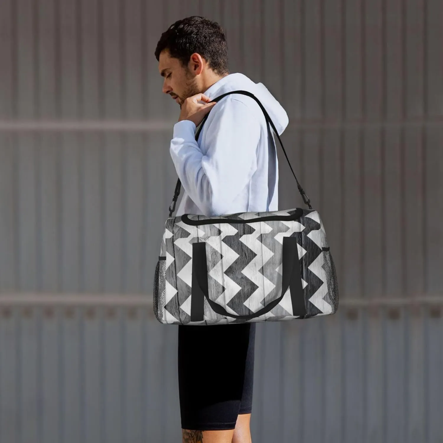 Wood Board Black And White Travel Duffel Bag Large Foldable Waterproof Overnight Bag For Beach Swim Bags Pool Sports Gym