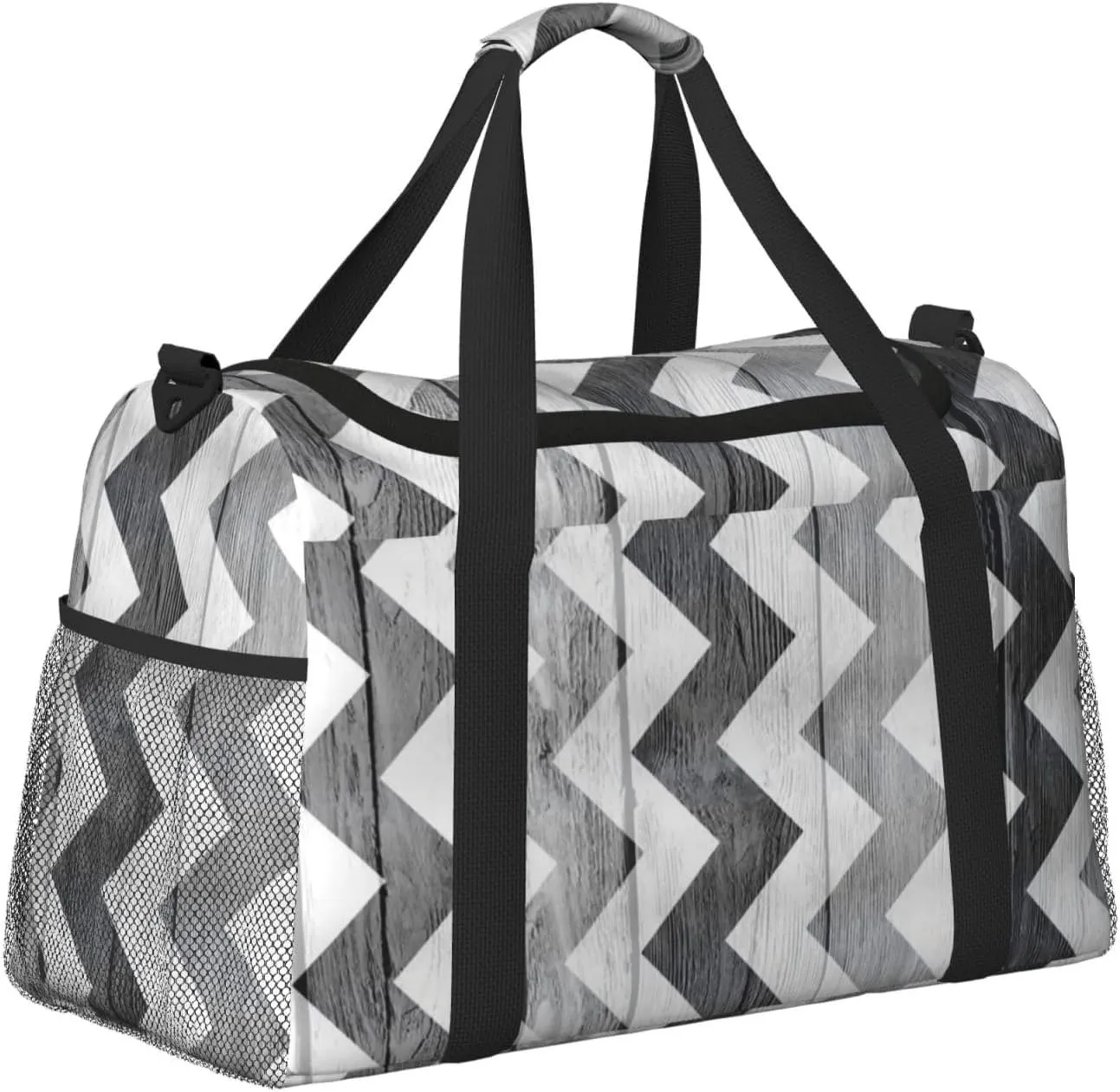 Wood Board Black And White Travel Duffel Bag Large Foldable Waterproof Overnight Bag For Beach Swim Bags Pool Sports Gym