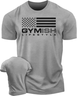Workout Shirts for Men, Gymish American Flag Gym Shirt, Funny Lifting T-Shirt
