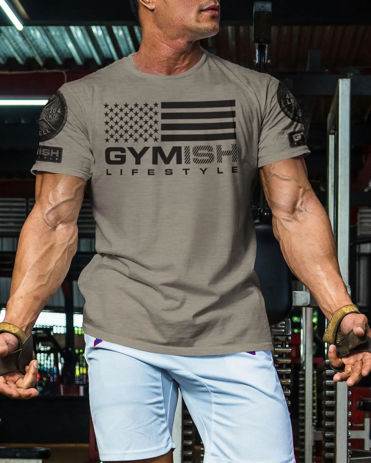 Workout Shirts for Men, Gymish American Flag Gym Shirt, Funny Lifting T-Shirt