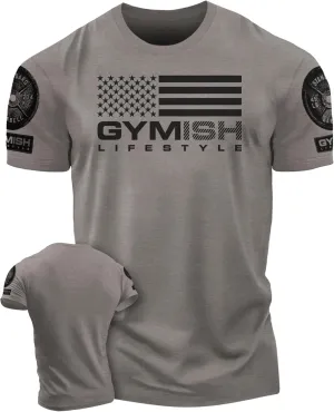 Workout Shirts for Men, Gymish American Flag Gym Shirt, Funny Lifting T-Shirt