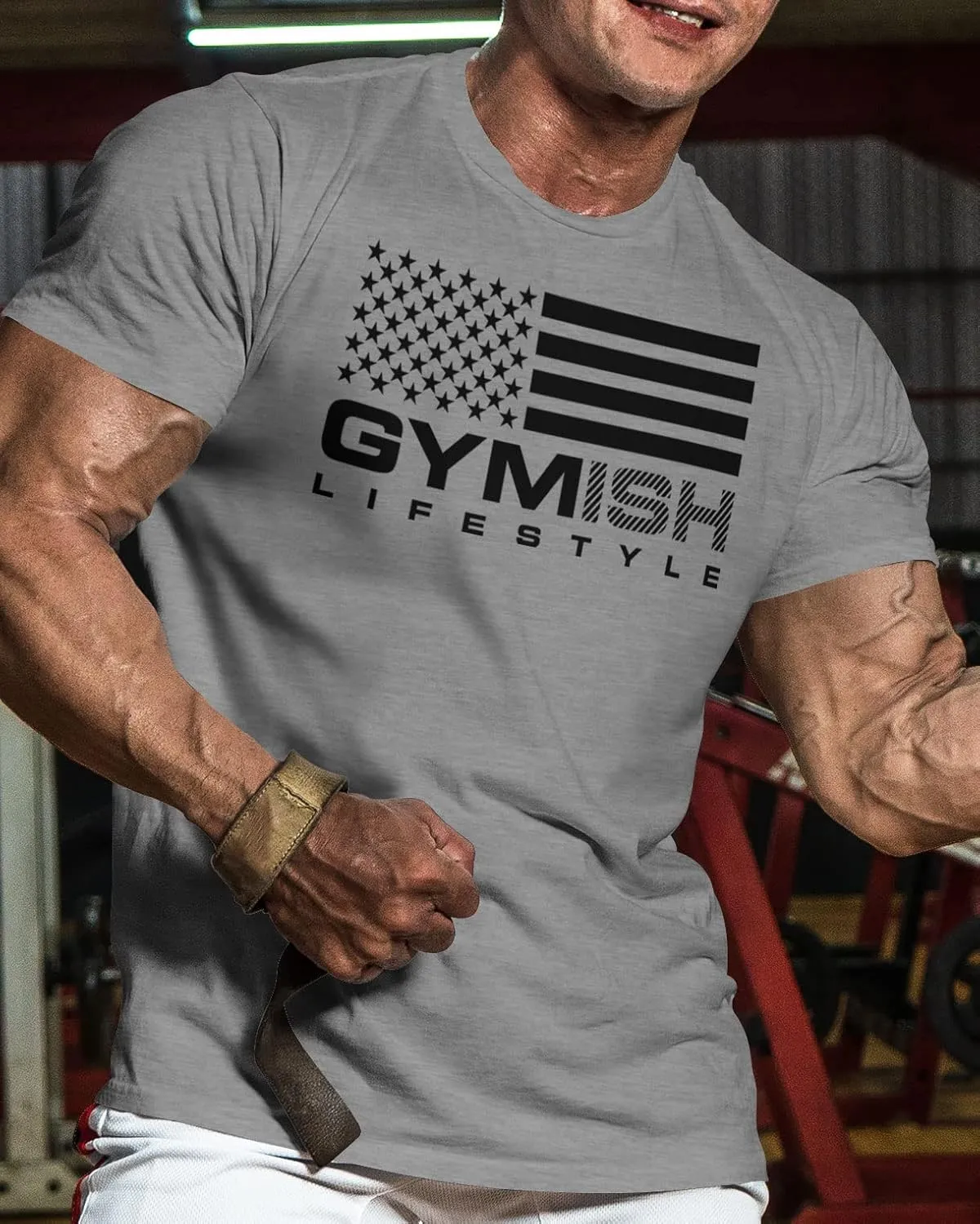 Workout Shirts for Men, Gymish American Flag Gym Shirt, Funny Lifting T-Shirt