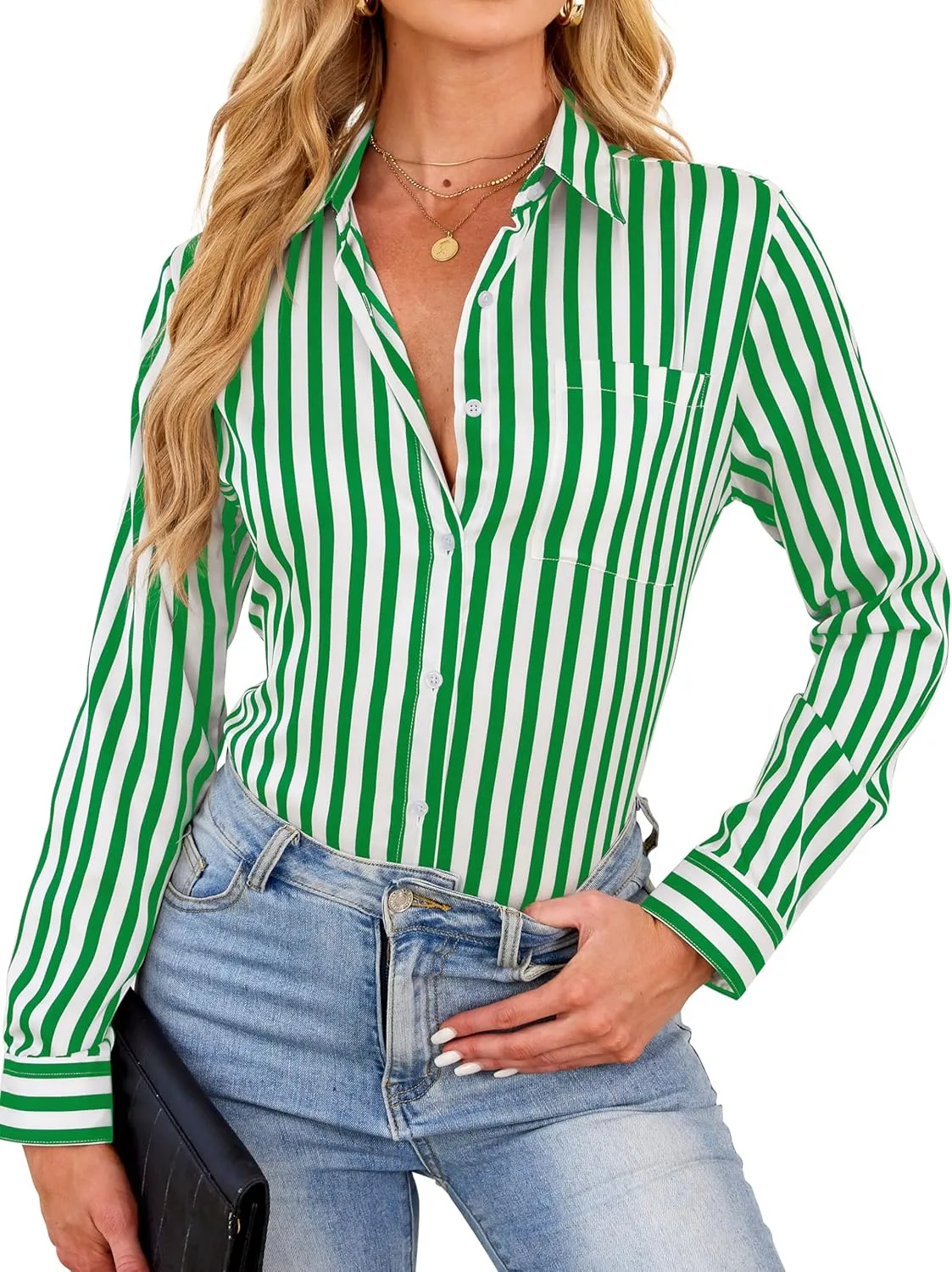 Wrinkle-Resistant Women Silky Button Down Shirts 2025 Fashion Printed Long Sleeve Blouse Dressy Casual Tops