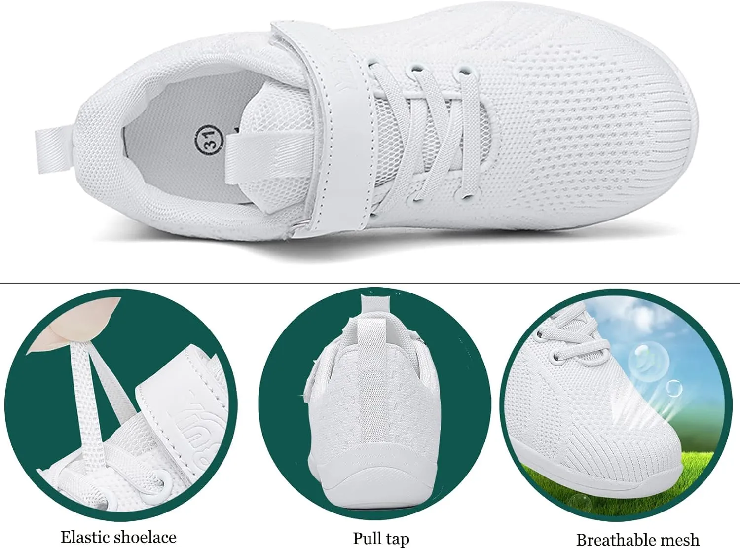 WUIWUIYU Youth Girls Boys Mesh Competition Cheerleading Gear Shoes White Dance Athletic Training Cheer Sneakers