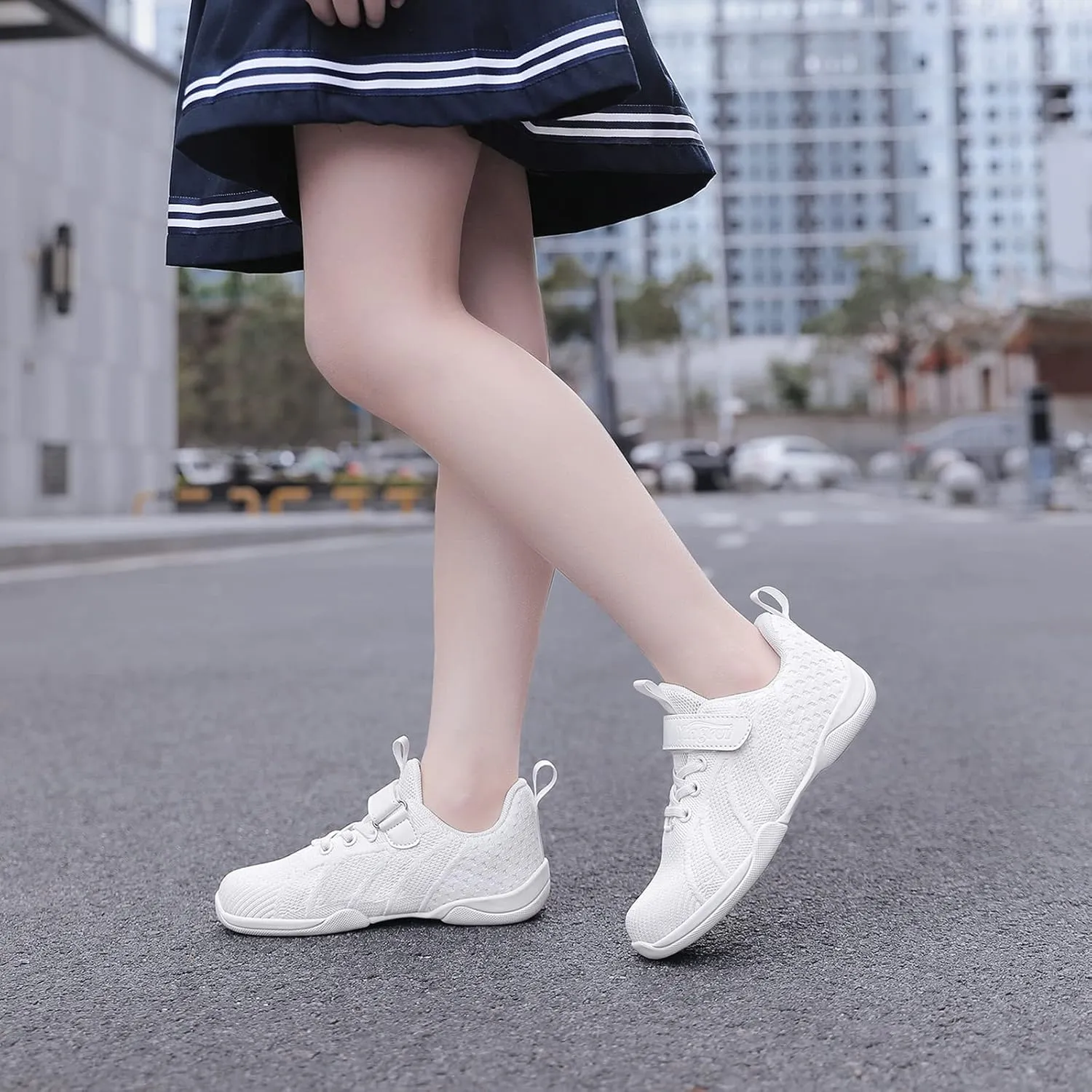 WUIWUIYU Youth Girls Boys Mesh Competition Cheerleading Gear Shoes White Dance Athletic Training Cheer Sneakers
