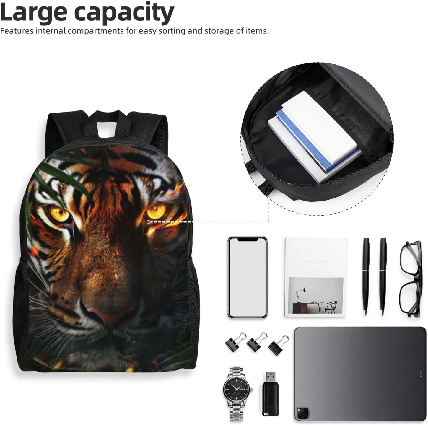 Xerial Ambush Tiger Backpack Waterproof Anti Theft Durable Light Laptop Bag Backpacks For Women Men Travel Gym Backpack