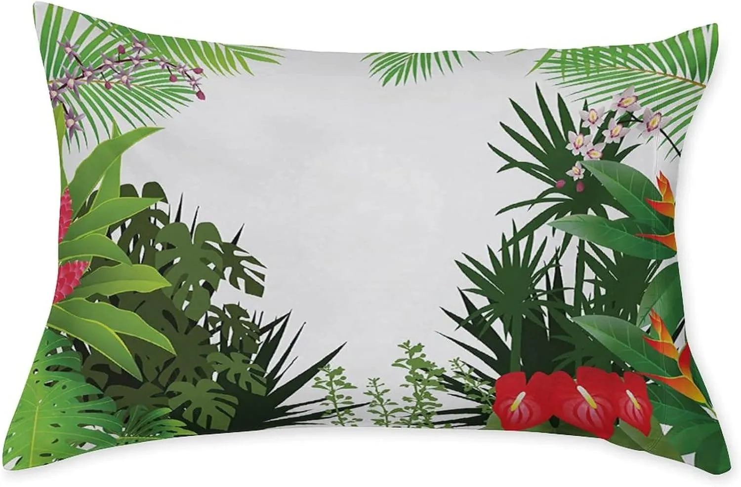XISUNYA Decorative Fitted Sheet Set Full Size, Jungle Deep Pockets Fitted Sheet & 2 Pillow Sham Set, Rainforest Vegetation Tropical Leaves and Flowers Printed Microfiber Bedding 3pc Set,for Mattress