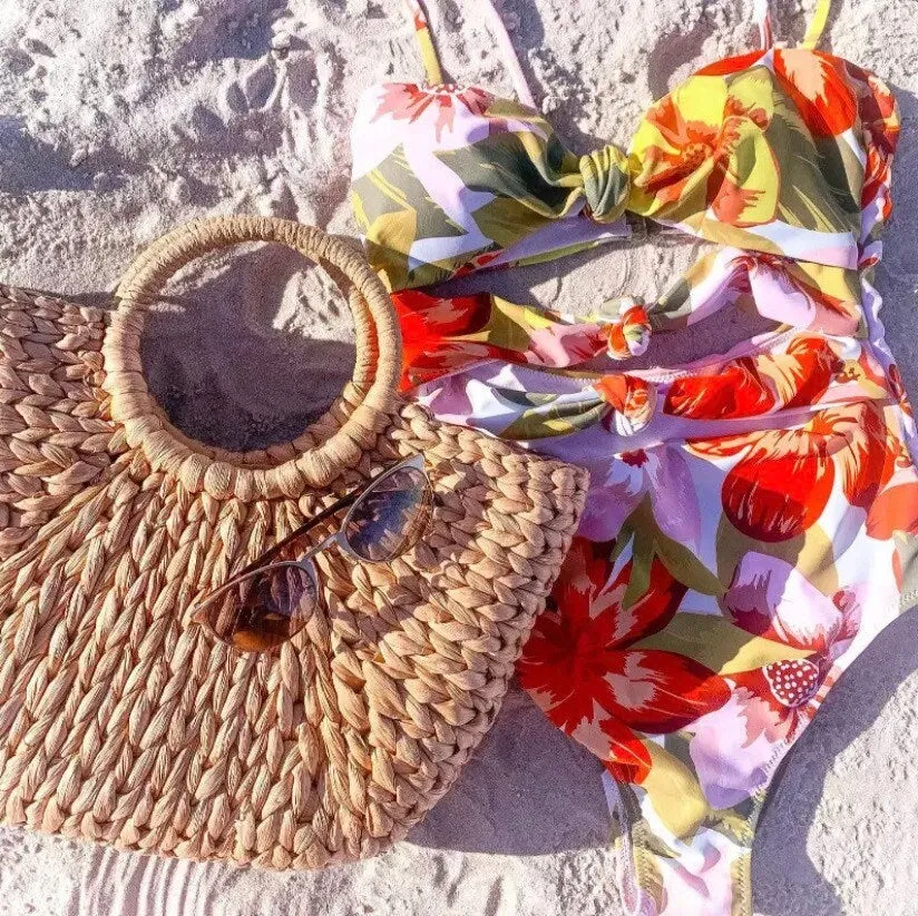 XS - XL Resort Floral Triple Knot One-Piece Swimsuit
