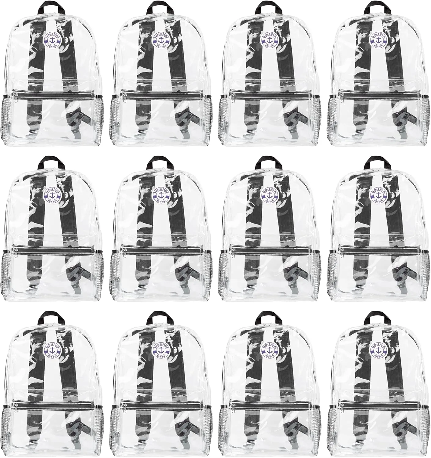 Yacht & Smith 12 Pack Clear Transparent Backpacks, Bulk 17 inch Lightweight Outdoor Travel Gym Corporate Events Bag